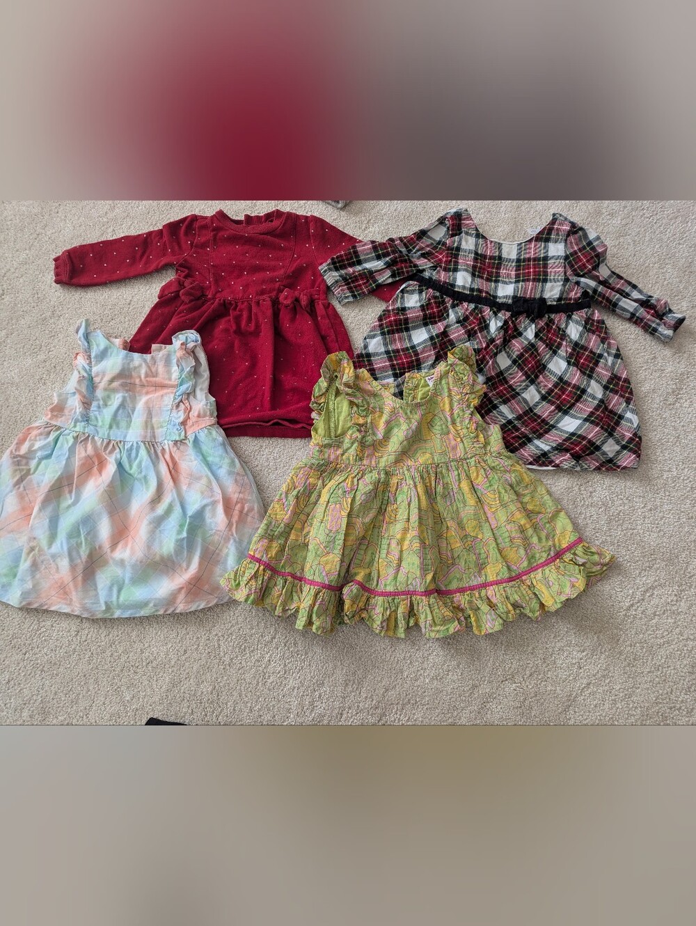 Bundle Of 4 Girls' Carter's Dress - Soft Pastel & Y- Mostly Size 12M